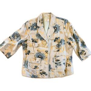 Emma James Blazer Jacket Womens Petite 14 Floral Beige 3/4 Sleeve Lined